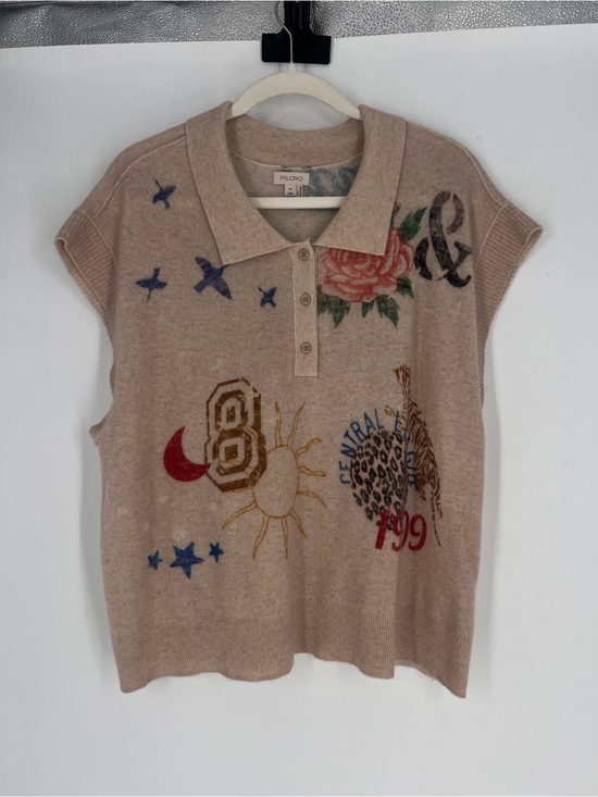 Pilcro Sweaters - Pilcro 100% Cashmere Colorful Graphic Printed Cream Knit Sweater Vest XL